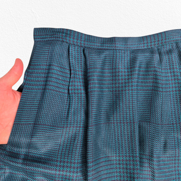 80s Vintage Green Navy Houndstooth Plaid Retro Workwear Power Skirt Suit Size 4 - Picture 12 of 16